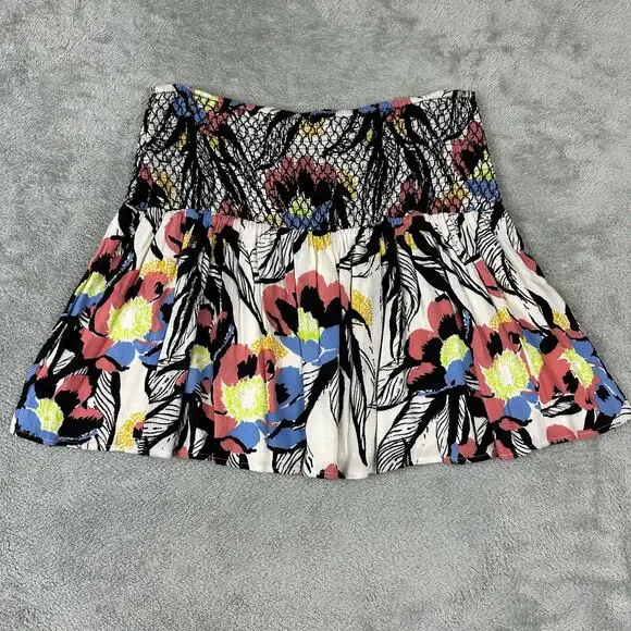 Free People Floral Smocked Mini Skirt Womens Medium Multicolor LA Nights Boho - Picture 2 of 7